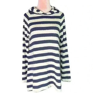 Warm Fun Soft French Terry Hooded Swim Cover-Up in Navy/White Stripe. Small. NWT